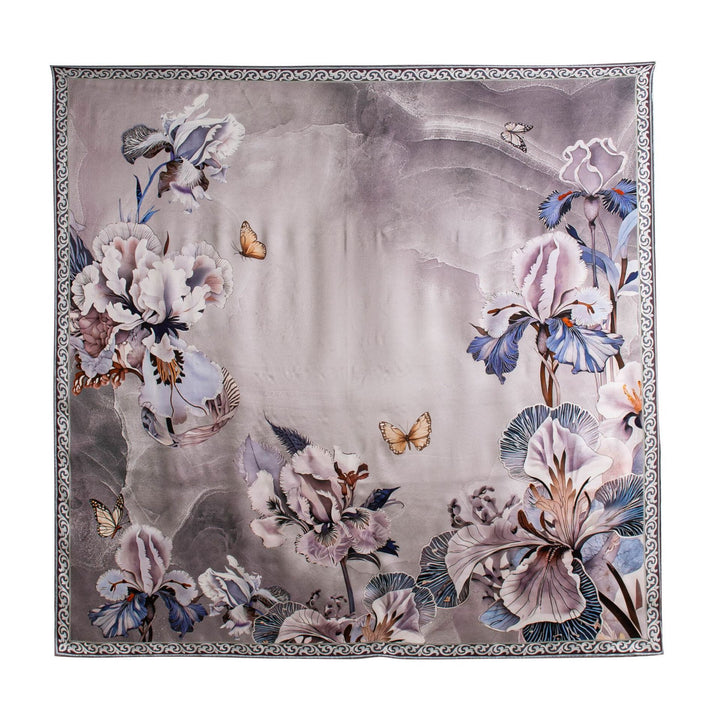 41" x 41" Classic Bloom Floral Paisley Butterfly Vintage Printed 100% Mulberry Silk Charmeuse Square Scarf