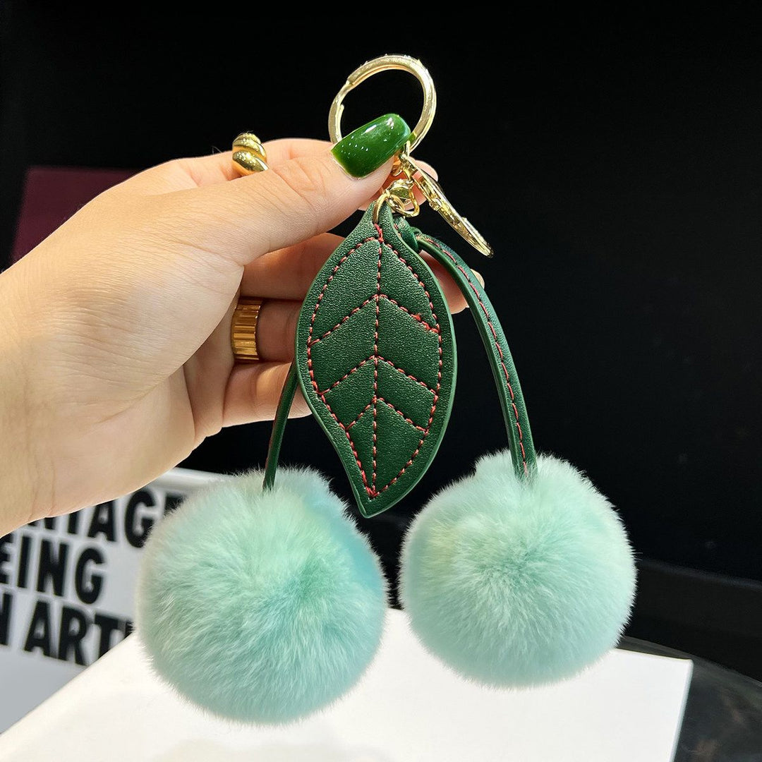 Rabbit Fur Cherry Keychain Cute Pom Pom Plush Bag Car Charm