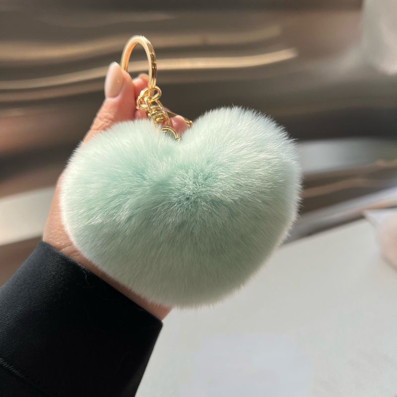 Real Rabbit Fur Heart Keychain Fluffy Plush Fur Pom Pom Bag Charm