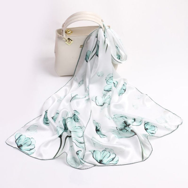 69" x 21" Womens Long Floral Printed Mulberry Silk Scarf Lightweight Luxury Wrap Neck Shawl