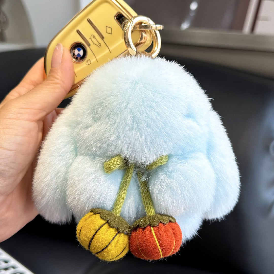 2026 Autumn New Halloween Pumpkin Rabbit Fur Bunny Keychain Soft Fluffy Bag  Car Accessory