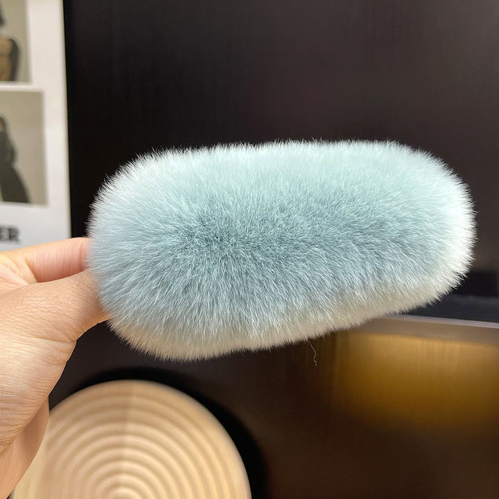 Soft Fluffy Oval Rabbit Fur Alligator Clip