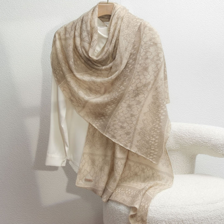 Women's Intricate Floral Lace Pattern 100% Cashmere Scarf Draped Shawl CP066