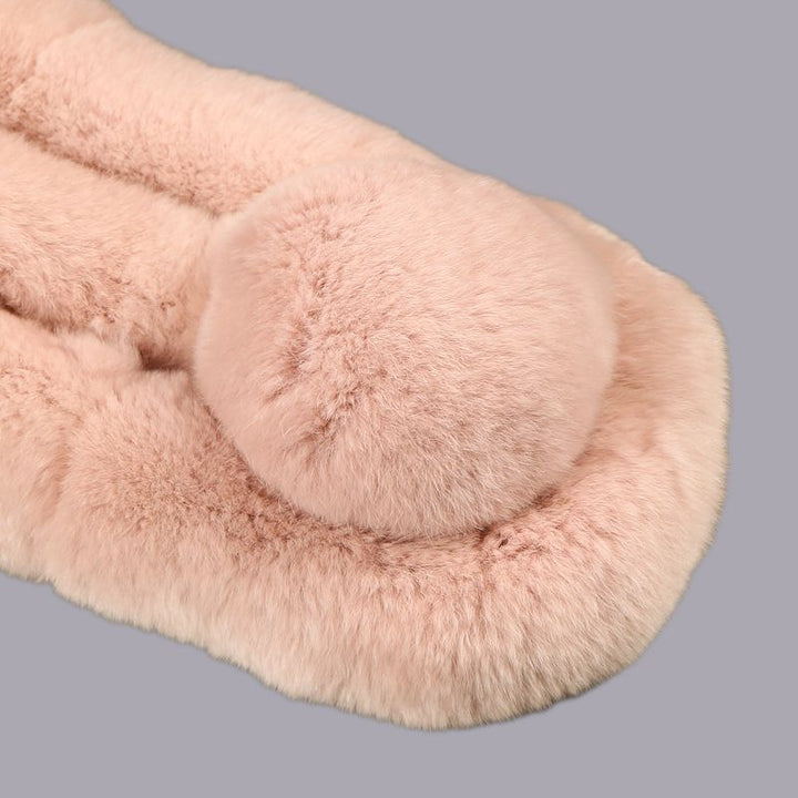 Luxury Real Rabbit Fur Collar Scarf with Pom-Pom Soft Winter Neck Warmer