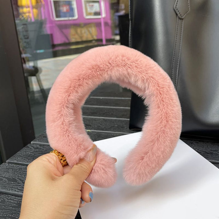 Real Rabbit Fur Headband Women's Soft Plush Leopard Print Hair Accessories