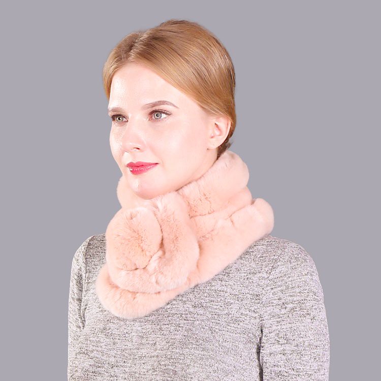 Luxury Real Rabbit Fur Collar Scarf with Pom-Pom Soft Winter Neck Warmer
