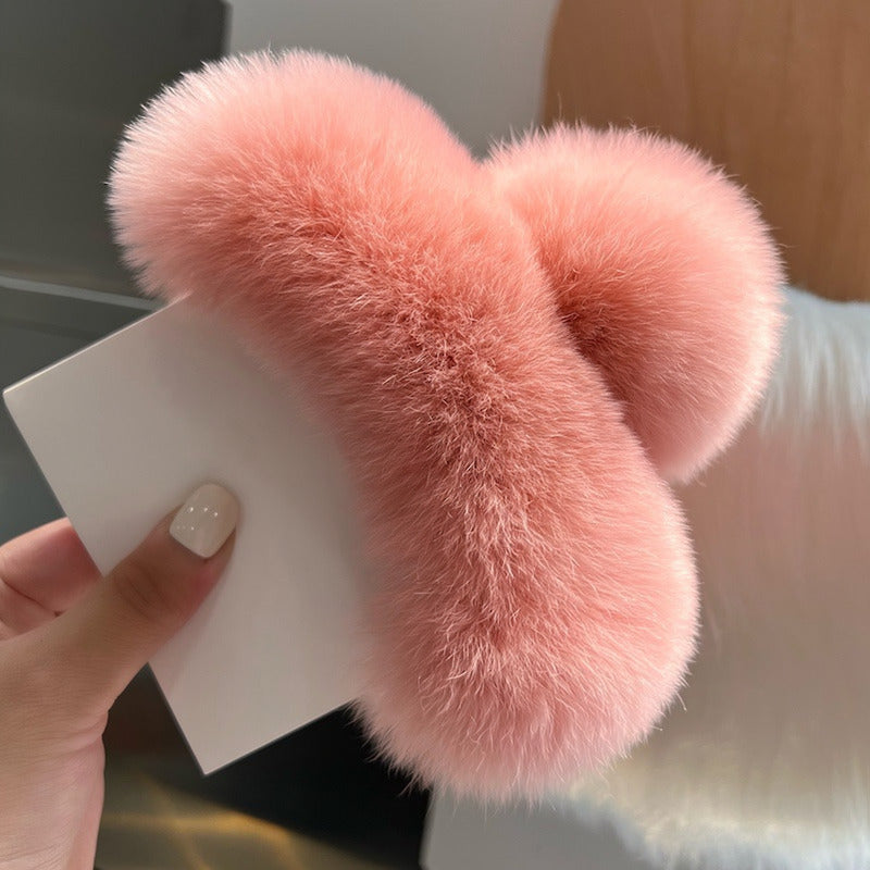 Large Fluffy Rabbit Fur Claw Clip