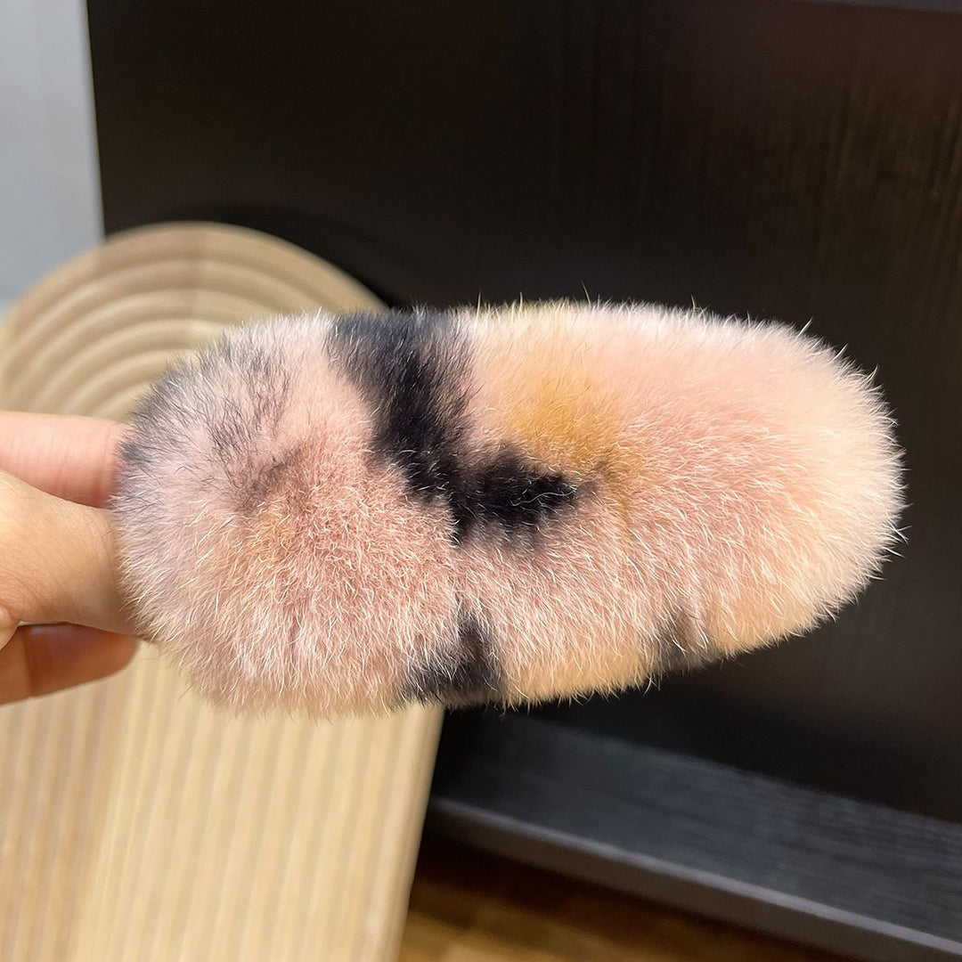 Soft Fluffy Oval Rabbit Fur Alligator Clip