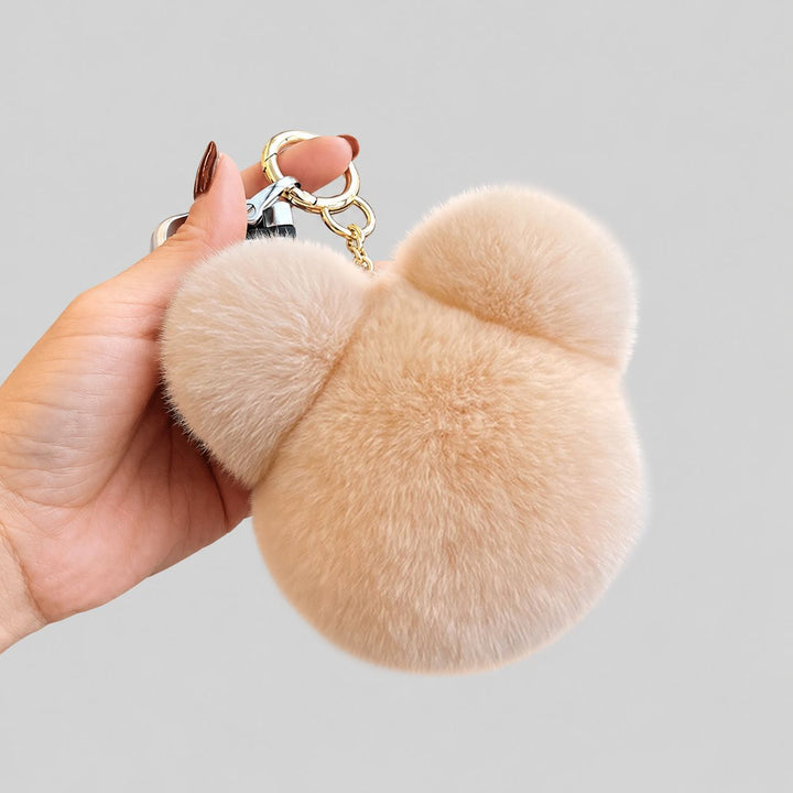 Real Rabbit Fur Bear Keychain Luxury Genuine Fur Pom Pom Bag Charm Key Ring Accessory
