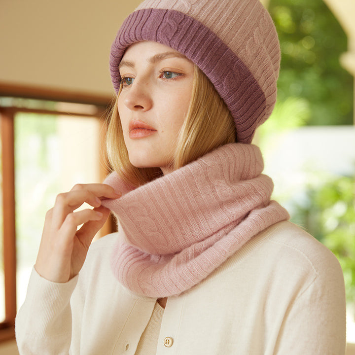 Cable Knit Cashmere Hat and Infinity Scarf Set