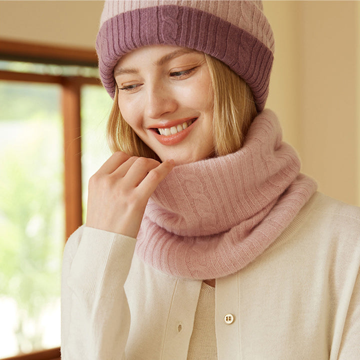 Cable Knit Cashmere Hat and Infinity Scarf Set