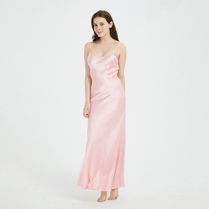 Double-Sided Silky V-Neck Floor-length Mulberry Silk Slip Nightgown LSP015