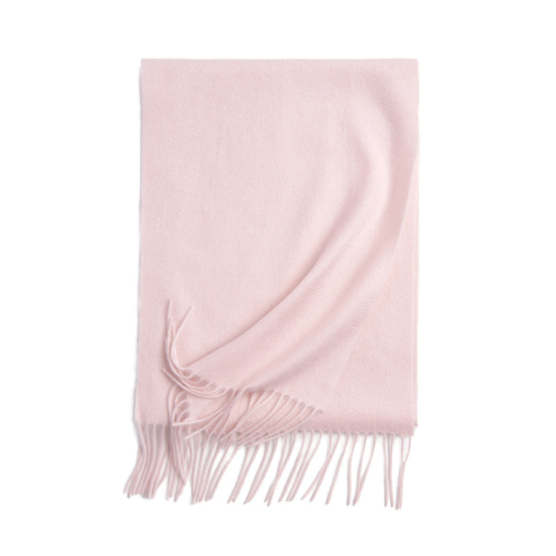 Basic Solid Color Long Cashmere Scarf with Tassels