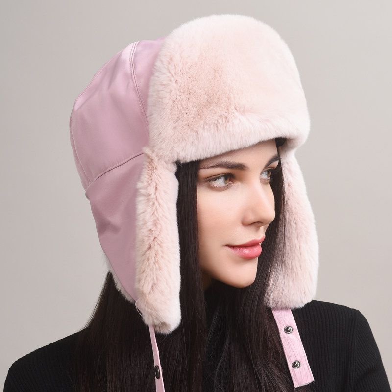 Minimalist Soft Rabbit Fur Trapper Hat for Women Winter Lightweight Warm Fur Hat with Ear Flaps