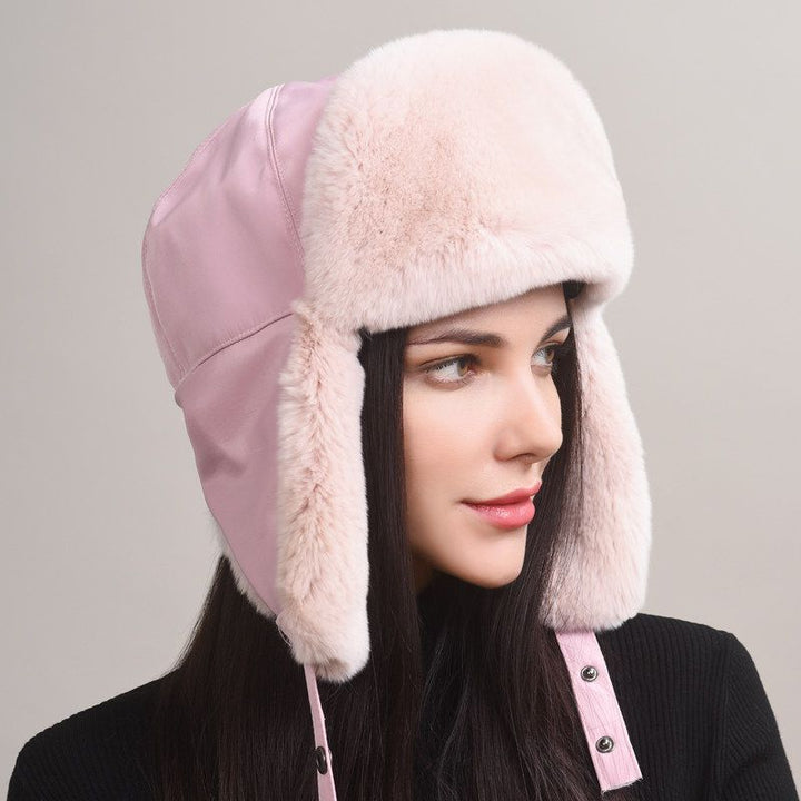 Minimalist Soft Rabbit Fur Trapper Hat for Women Winter Lightweight Warm Fur Hat with Ear Flaps