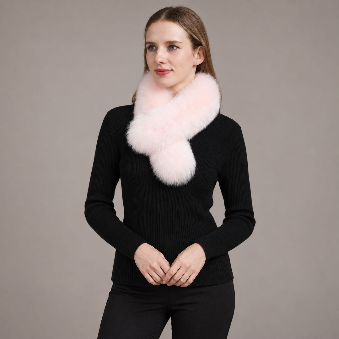 Women’s Real Fox Fur Cross-Over Scarf Genuine Plush Winter Fur Neck Warmer Collar