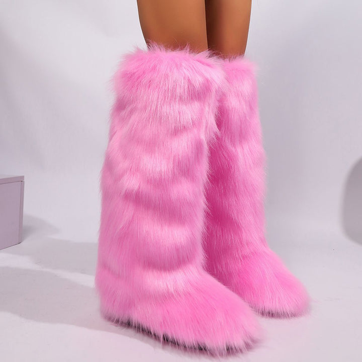 Womens Faux Fur Boot Winter Fluffy Long Furry Boots for Girls Outdoor Fuzzy Knee-High Boots