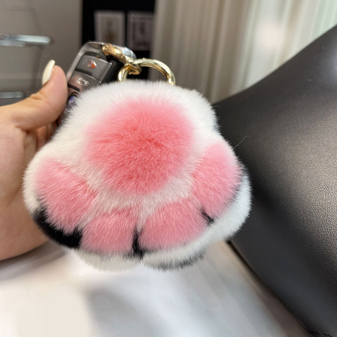 Luxury Real Rex Rabbit Fur Cat Paw Keychain Ultra-Plush Kitten Toe Beans Bag Charm Premium Car Key Ring Accessory