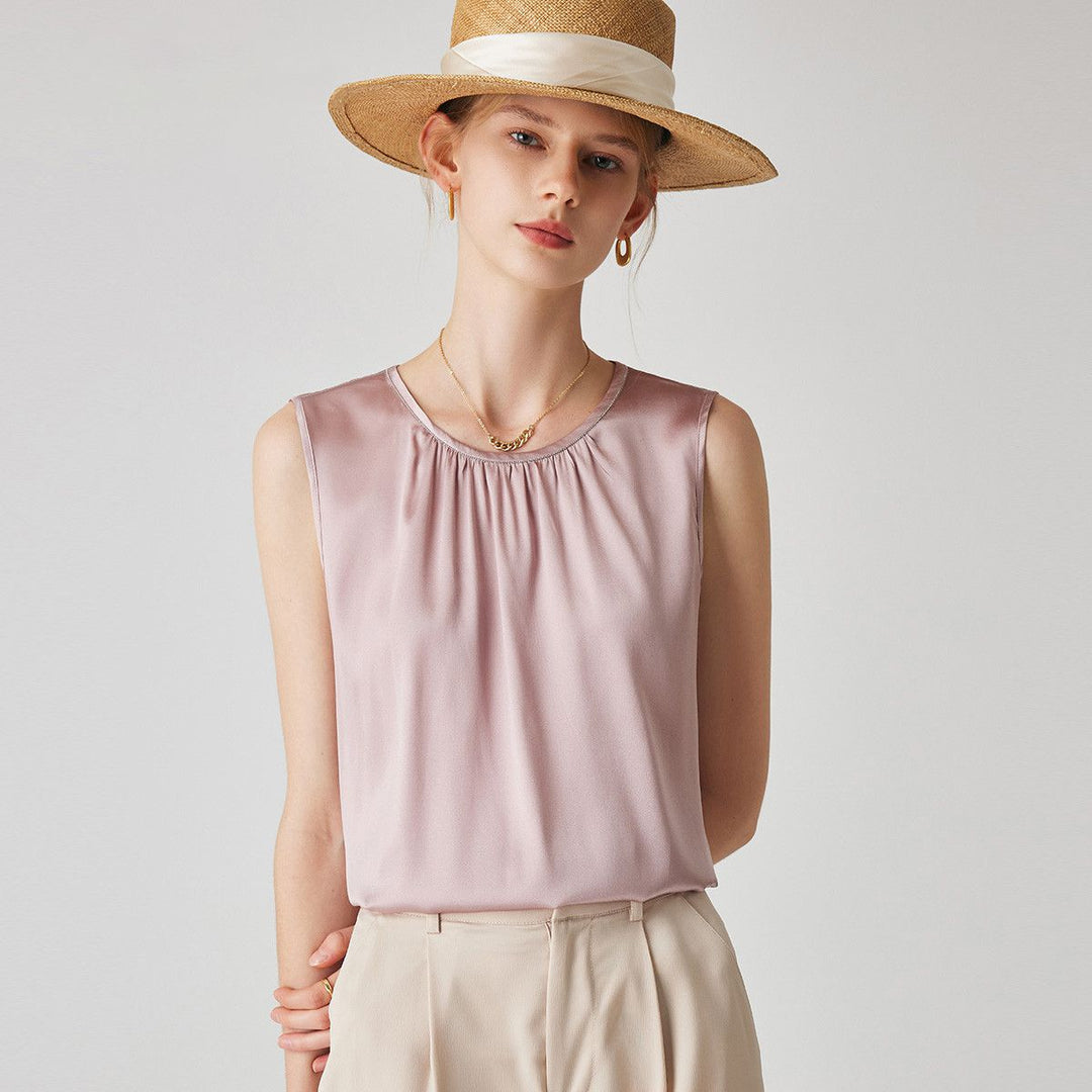 22 Momme Women's Round Neck Sleeveless Silk Shell Top