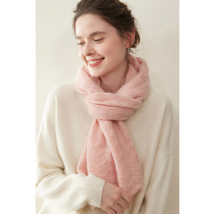 Women's Scalloped Edge Textured Knit 100% Cashmere Scarf