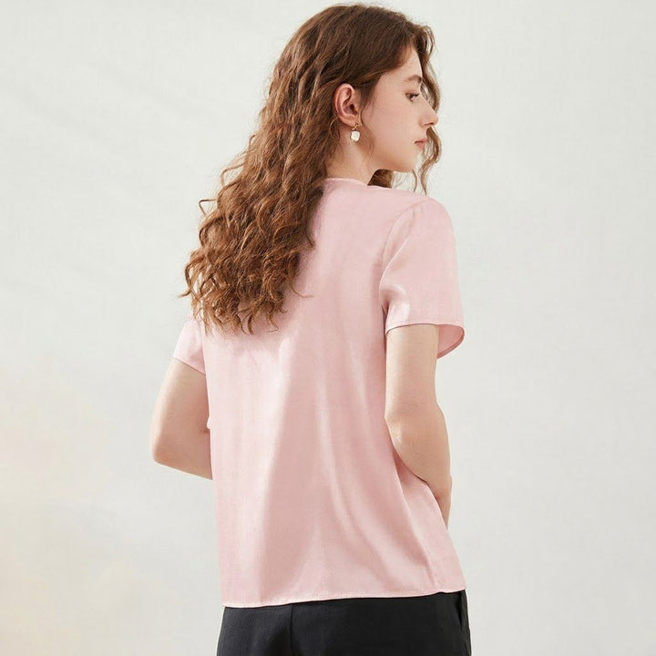 22 Momme Basic V-Neck Pure Mulberry Silk Short Sleeve T-Shirt