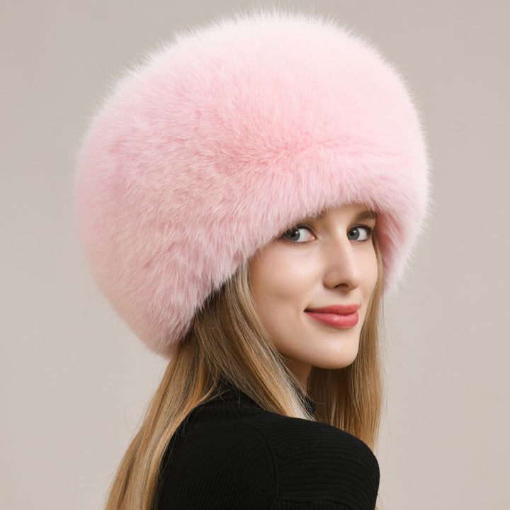 Womens Luxury Fox Fur Russian Hat Thickened Full-Pelt Winter Round Fur Hat
