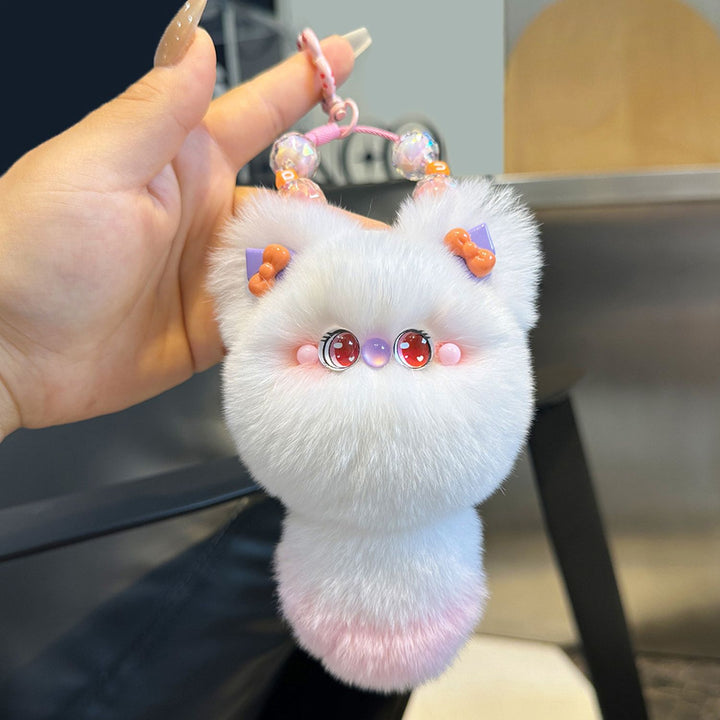 Fluffy Rabbit Fur Cat Keychain Cute Pom Pom Bag Charm Key Ring