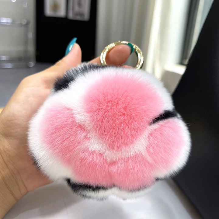 Luxury Real Rex Rabbit Fur Cat Paw Keychain Ultra-Plush Kitten Toe Beans Bag Charm Premium Car Key Ring Accessory