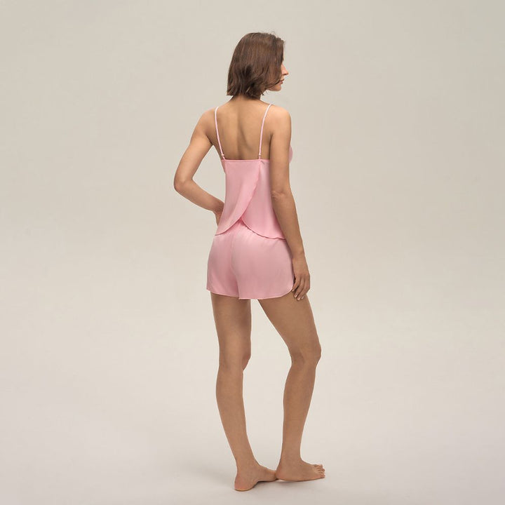 22 Momme Sexy Open-Back Silk Cowl Neck Camisole Set for Women
