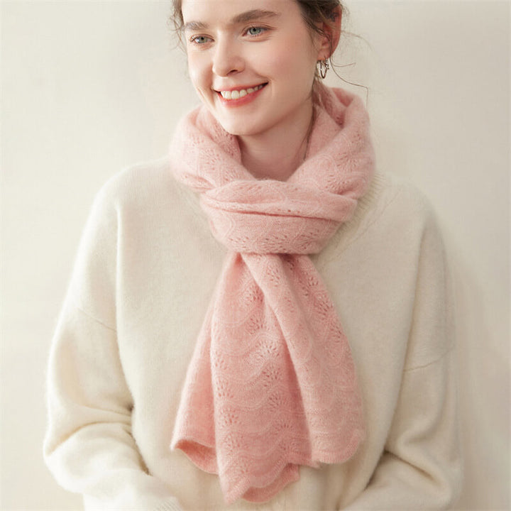 Women's Scalloped Edge Textured Knit 100% Cashmere Scarf