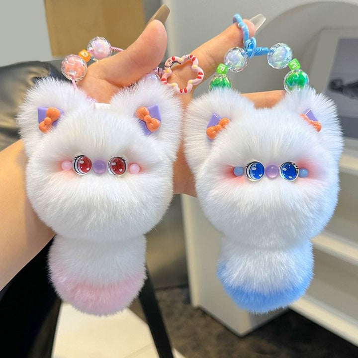 Fluffy Rabbit Fur Cat Keychain Cute Pom Pom Bag Charm Key Ring