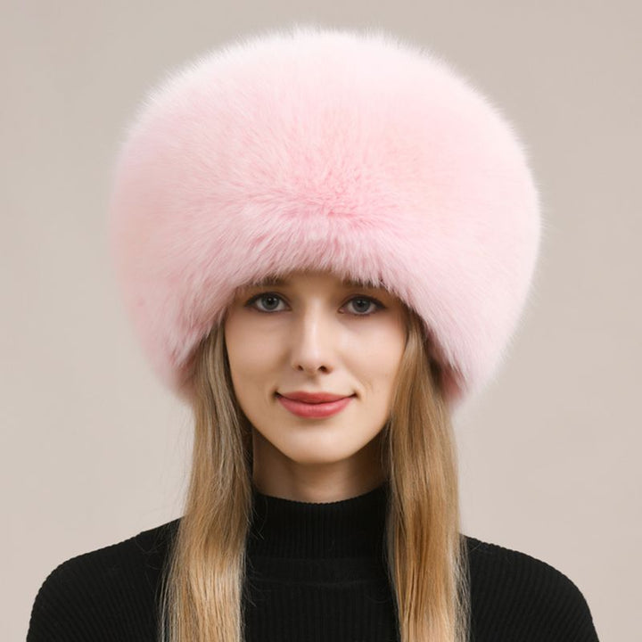 Womens Luxury Fox Fur Russian Hat Thickened Full-Pelt Winter Round Fur Hat