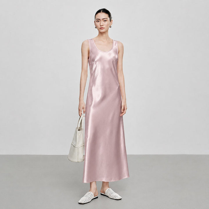Scoop-Neck 100% Mulberry Silk Sleeveless Slip Dress