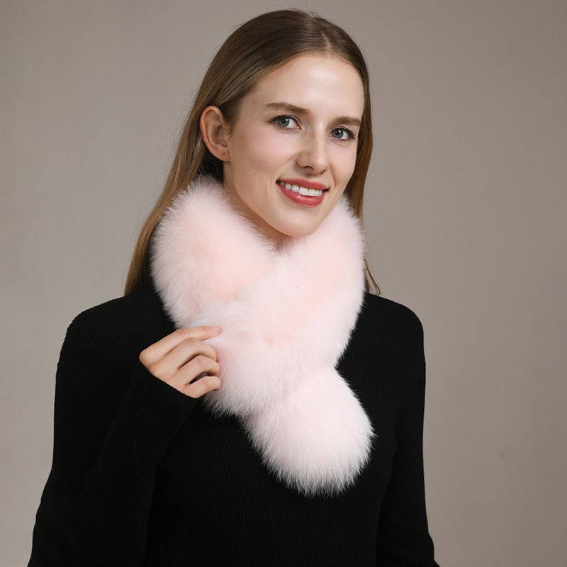 Women’s Real Fox Fur Cross-Over Scarf Genuine Plush Winter Fur Neck Warmer Collar