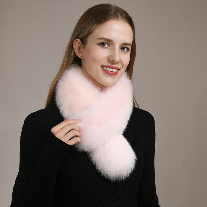 Women’s Real Fox Fur Cross-Over Scarf Genuine Plush Winter Fur Neck Warmer Collar