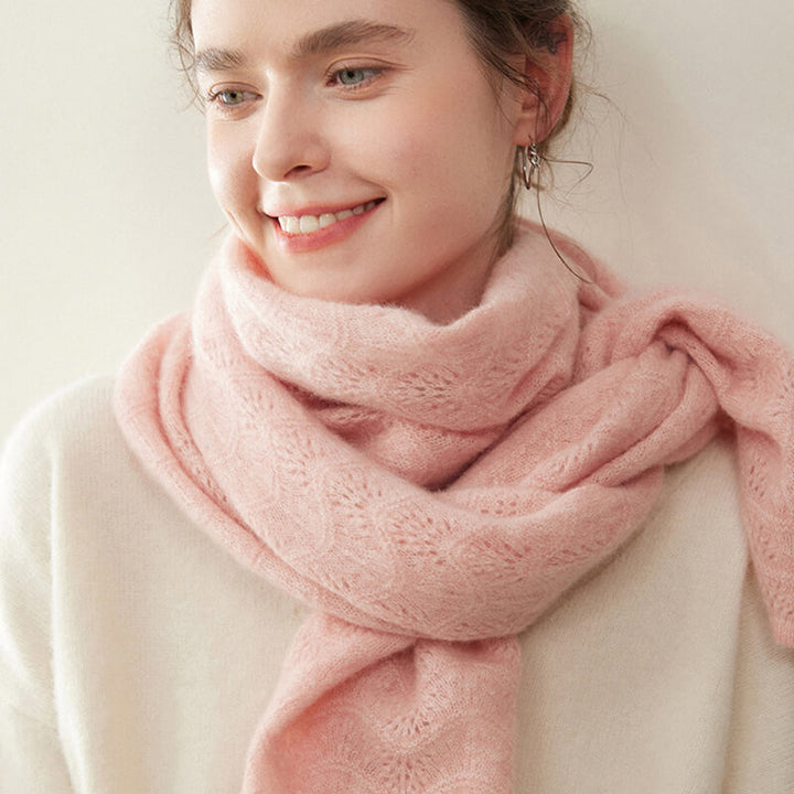 Women's Scalloped Edge Textured Knit 100% Cashmere Scarf