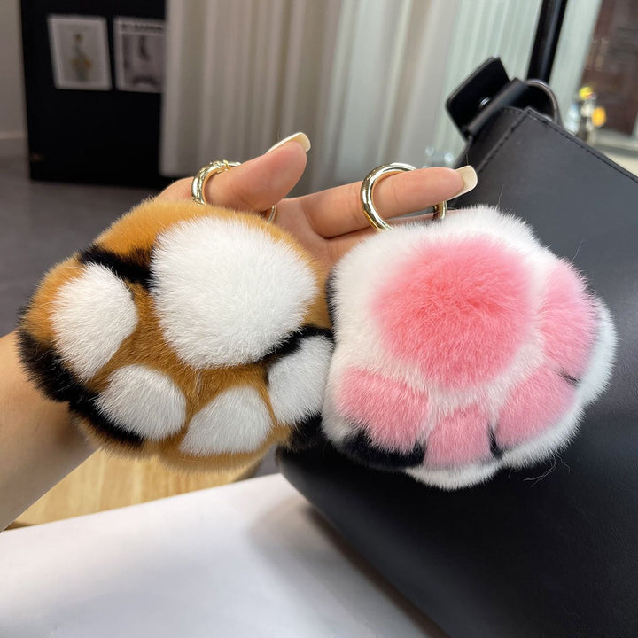 Luxury Real Rex Rabbit Fur Cat Paw Keychain Ultra-Plush Kitten Toe Beans Bag Charm Premium Car Key Ring Accessory