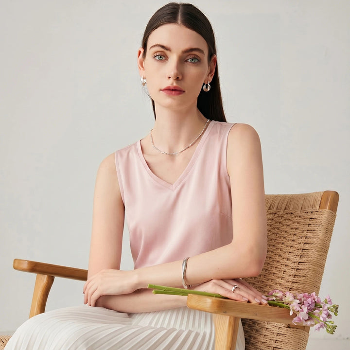 22 Momme V-Neck Sleeveless Silk Tank Top for Women