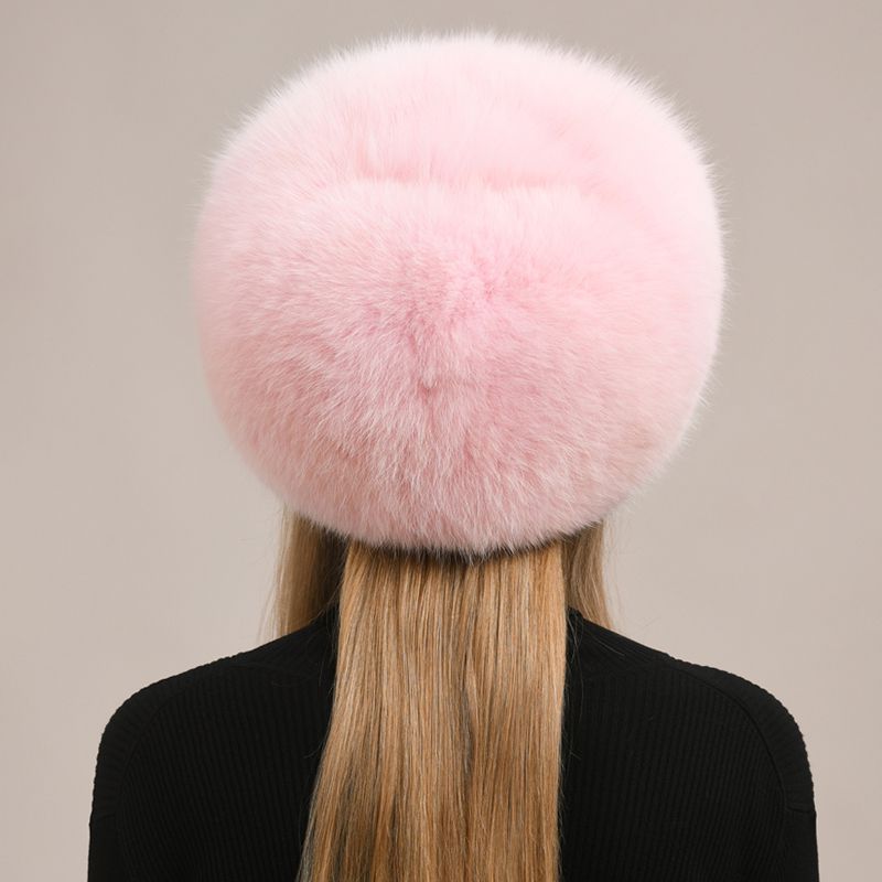 Womens Luxury Fox Fur Russian Hat Thickened Full-Pelt Winter Round Fur Hat