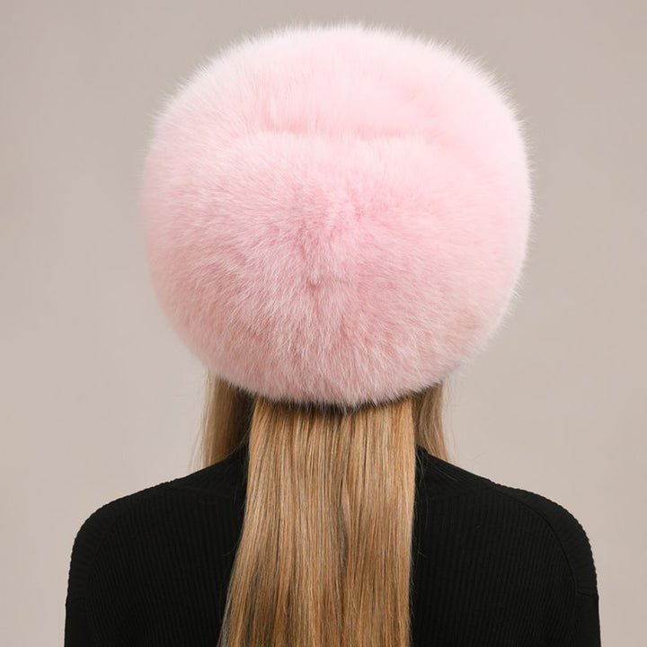 Womens Luxury Fox Fur Russian Hat Thickened Full-Pelt Winter Round Fur Hat