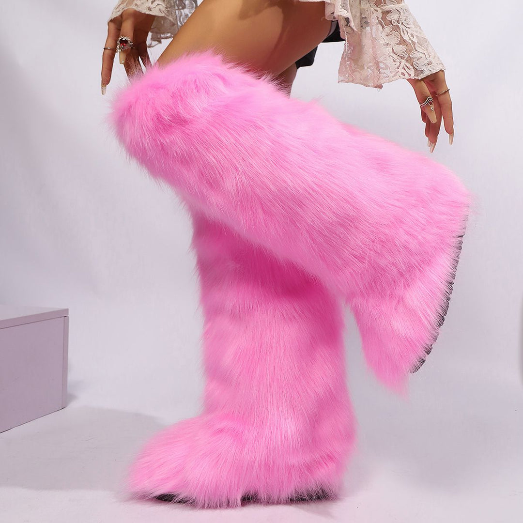 Womens Faux Fur Boot Winter Fluffy Long Furry Boots for Girls Outdoor Fuzzy Knee-High Boots