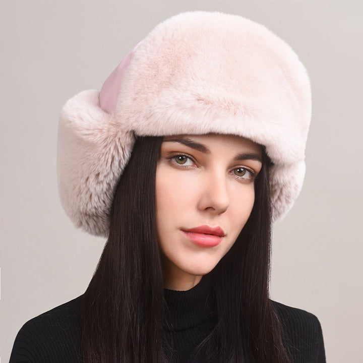 Minimalist Soft Rabbit Fur Trapper Hat for Women Winter Lightweight Warm Fur Hat with Ear Flaps