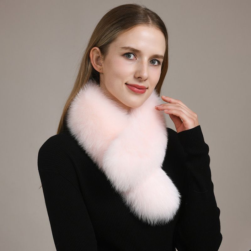 Women’s Real Fox Fur Cross-Over Scarf Genuine Plush Winter Fur Neck Warmer Collar