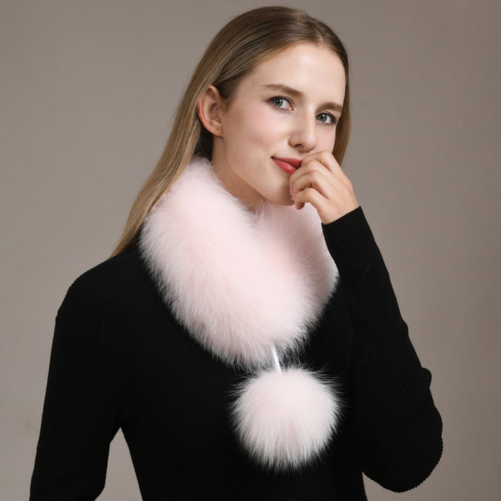 Women’s Real Fox Fur Scarf with Pom-Pom Genuine Fur Collar Neck Warmer