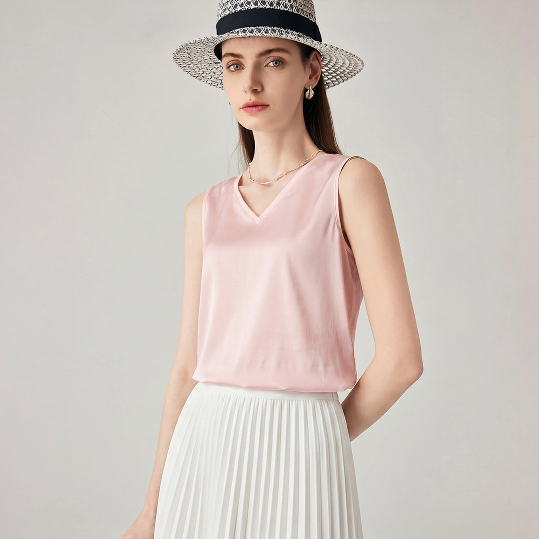 22 Momme V-Neck Sleeveless Silk Tank Top for Women
