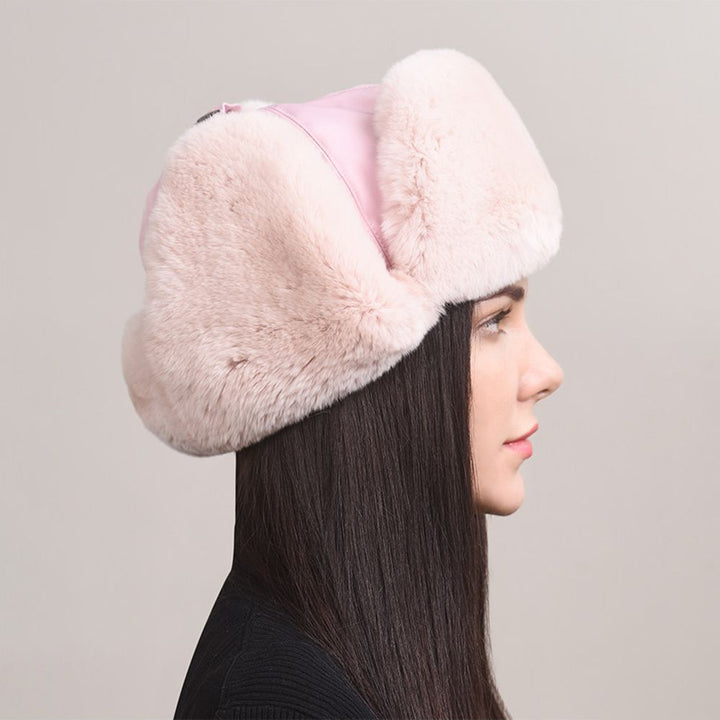 Minimalist Soft Rabbit Fur Trapper Hat for Women Winter Lightweight Warm Fur Hat with Ear Flaps