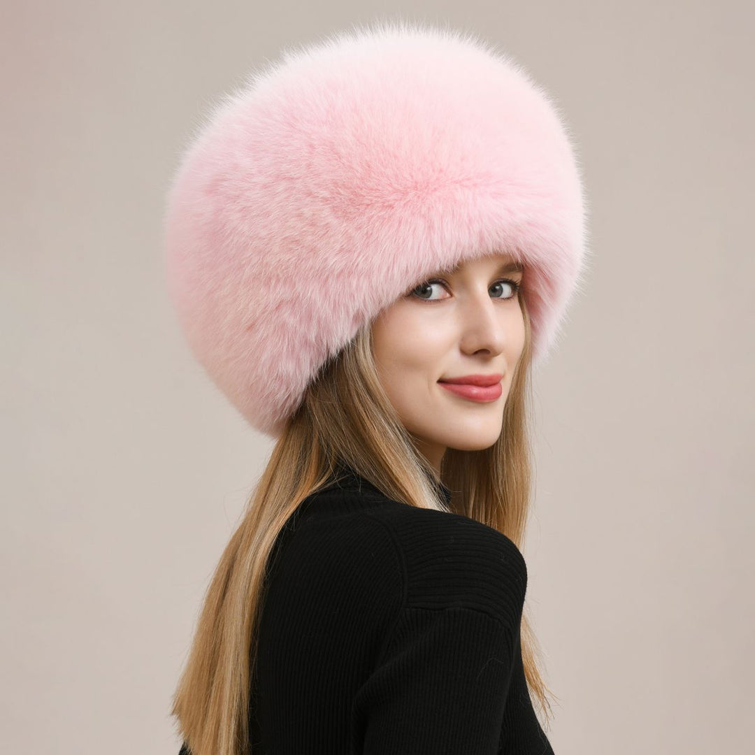 Womens Luxury Fox Fur Russian Hat Thickened Full-Pelt Winter Round Fur Hat