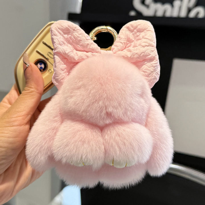 Real Rabbit Fur Cute Bunny and Bow Keychain Luxury Fur Bag Charm