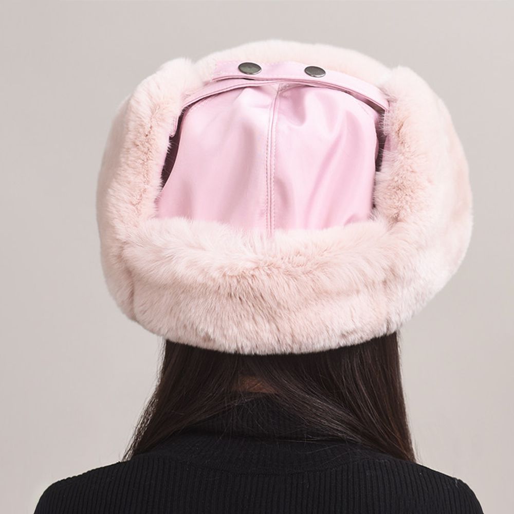 Minimalist Soft Rabbit Fur Trapper Hat for Women Winter Lightweight Warm Fur Hat with Ear Flaps