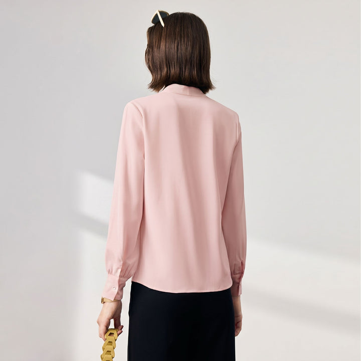 22 Momme Women's V-Neck Draped Front Long Sleeve Silk Blouse